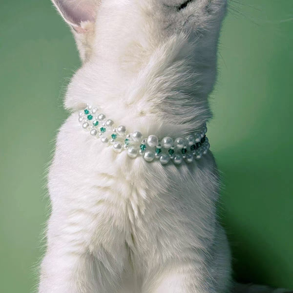 Petspotlight Handmade Adjustable Venitian Pearl Pet Necklace Collar Wedding Holiday Party